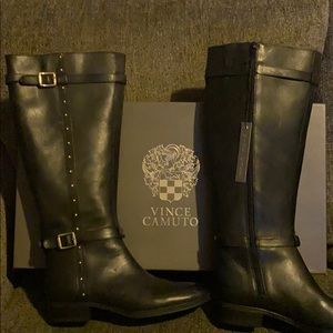 Black Leather VINCE CAMUTO PRESLEN Wide Calf boot